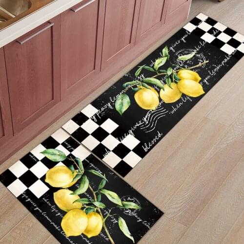 Farm Fruit Lemon Lattice Long Kitchen Mat Home Entrance Doormat Anti-slip Bathroom Rug Home Floor Decoration