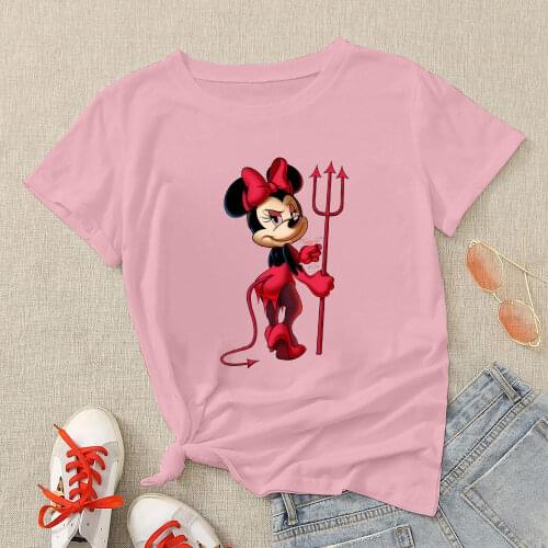 Womens Tee Shirt Mickey Mouse 2021 T-Shirts Disney Fashion Summer Girl Clothing Sports Oversize Y2K Hipster 90S Urban 7 Colors