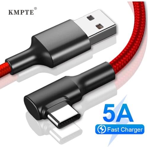 90 Degree USB Type C Cable For Samsung S10 S9 Fast USB Charging Type-C Charger Data Cable For Redmi Note 8 9 Pro USB-C Cabo Wire