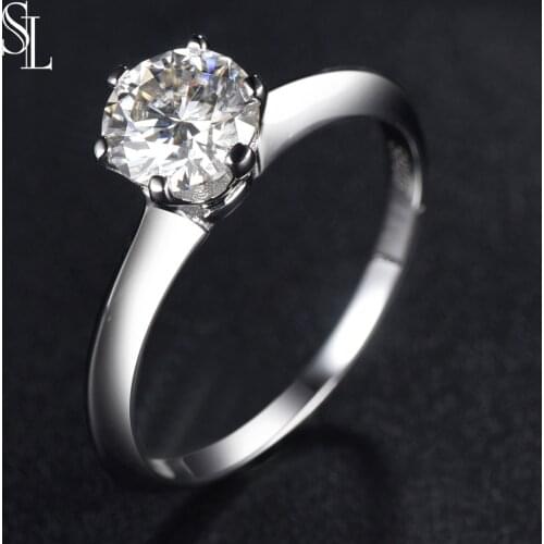 SL 1.0ct 6.5mm EF Round 925 Silver Moissanite Ring Diamond Test Passed Jewelry Woman Girlfriend Gift