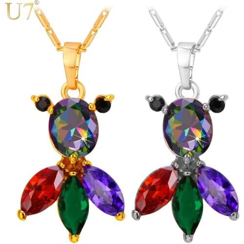 U7 Colorful Crystal Fish Necklace Women Cute Gift Cubic Zirconia Fashion Necklace For Women Animal Jewelry P771