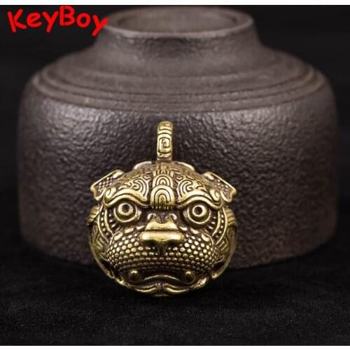 Brass Beast Head Exorcism Bell Pendant for Keychains Vintage Lucky Car Key Chain Hangings Jewelry Motor Biker Lady Rider Bells
