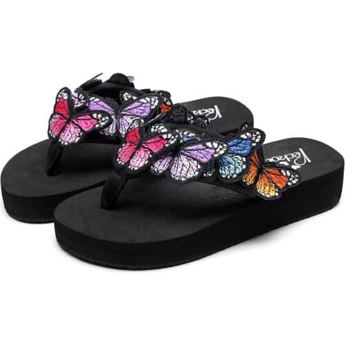 Summer Flip Flops Girl Cartoon Beautiful Butterfly EVA Higher Bottom Slippers for Kids Girls Comfortable Soft Sole Beach Shoes