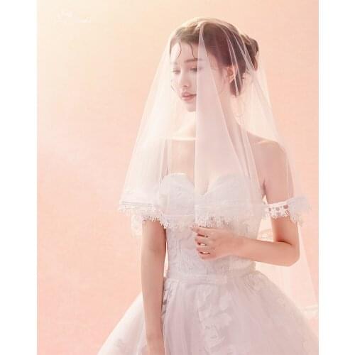 LZP370 Ivory Wedding Veil 1.5 Meters Star Lace Bridal Veil Two Layer Tulle Veil Veu De Noiva