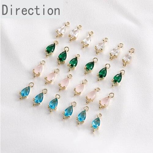 Copper plated 18K real gold drop zircon double pendant diy bracelet necklace earring material diamond pendant accessories