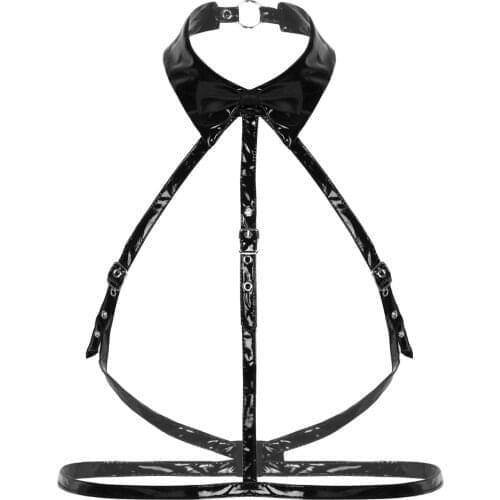 Mens Male Wetlook Costumes Patent Leather Fashion Exotic Tanks for Evening Party Body Chest Straps Tuxedo Harness Belt Clubwear