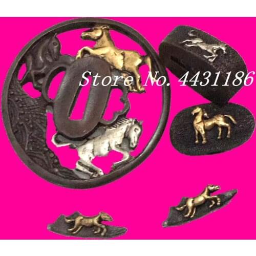 A Set High Quality Horse Theme Brass Sword Fittings for Japan Samurai Sword Katana Nice Metal Crafts Tsuba Menuki Fuchi Kashira