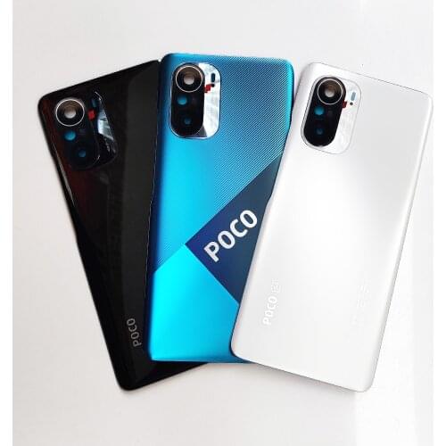 For Xiaomi Poco F3 Original Glass Back Rear Housing Cover Poco F 3 , Back Door Replacement Hard Battery Case + Camera Lens
