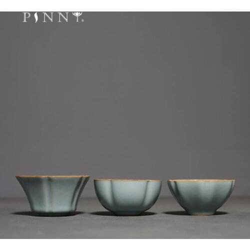 PINNY Retro Ruyao Petal Crack Teacups Ceramic Chinese Kung Fu Master Cup Pigmented Heat Resistant Tea Bowl