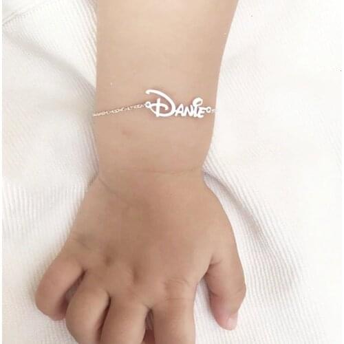 Custom Baby Name Stainless Steel Jewelry Personalized Nameplate Rose Gold Initials Letter Bracelets Femme New Mom Gifts Bijoux