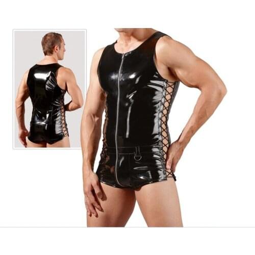 Plus Size M-XXL Sexy Latex Catsuit Men Faux Leather Bodysuit Clubwear Super Cool Bondage Lingerie Mens Pole Dance Clothes