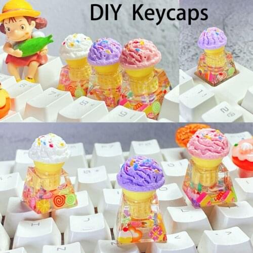 Resin Custom Diy Key Cap Colorful Cute Light transmission Ice Cream keycaps For mechanical keyboards Accessories Girl Gift ESC