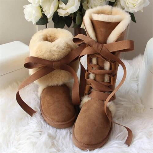 New Arrival 2020 High Snow Boots Genuine Sheepskin Real Fur 100% Wool Women Winter Snow Boots New Brand Boots Free Shipping
