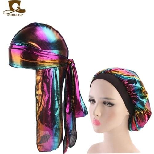 Unisex Silky Durag Long Tail And Wide Waves For men Colorful Wide Doo Rag Bonnet Polyester Cap Comfortable Sleeping Hat