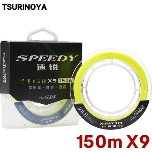 TSURINOYA Fishing Line SPEEDY 150m 9 Braided Upgrade PE Line 16-42LB Strong Multifilament Fishing Lure Wire