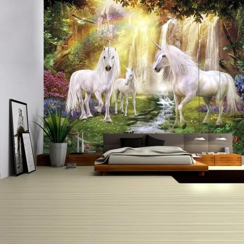 Sacred Unicorn Decoration Tapestry Wall Hanging Background Cloth Christmas Psychedelic Wall Carpet Camping Tent Travel Mattres