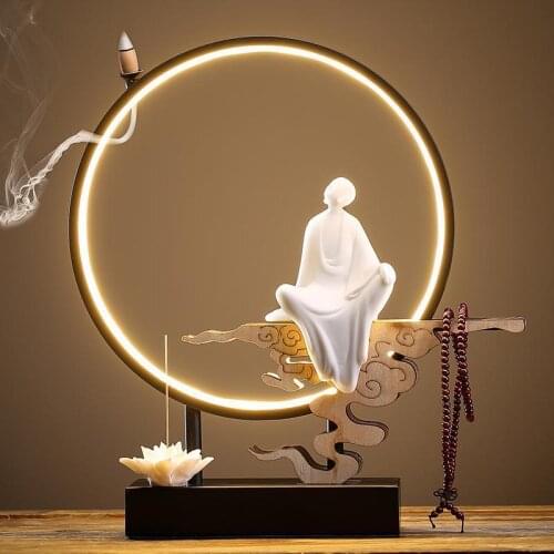 Usb Led Light Backflow Incense Burner 20 Pcs Cones Smoke Waterfall Incense Sticks Holder Lotus Creative Home Decor Ornaments