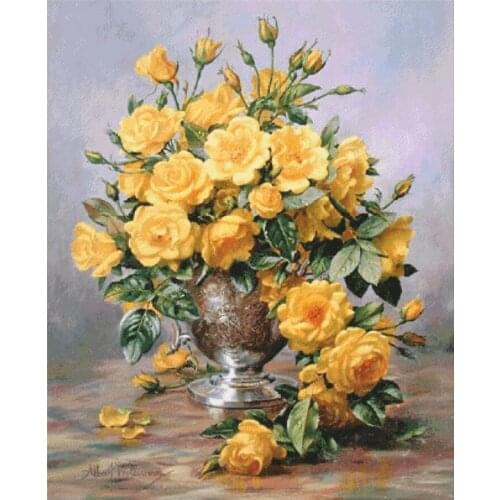 Yellow rose vase cross stitch package big bloom 18ct 14ct 11ct cloth cotton thread embroidery DIY handmade needlework