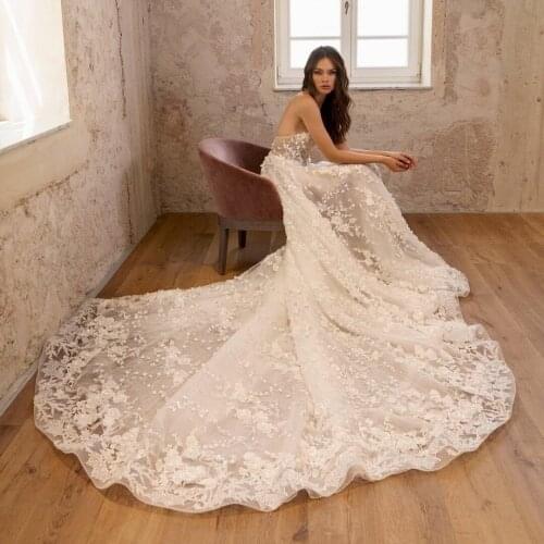 Gorgeous Flower Appliques Wedding Dress Sweetheart Pleat Beads Custom Made Bridal Gowns Open Back Sexy vestido de novia