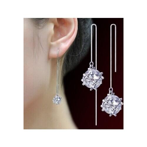 Top Quality 2016 New Fashion Shiny Crystal Design 925 Sterling Silver Drop Earrings for Women Girls Jewelry Gift Wholesale