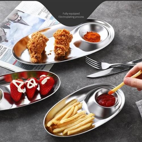 High Quality Stainless Steel Divided Dinner Tray Lunch Container Food Plate 2-Section Snack Serving Plates For School Canteen