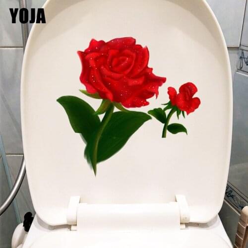 YOJA 23.4X23CM Hand Drawn Cartoon Red Rose Home Room Wall Sticker Decal Fashion Toilet Decor T1-1229