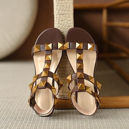 2021 New Fashion Sweet Round Toe Slip on Women Sandals Genuine Leather Shallow low Heels Party Basic Casual Shoes Woman