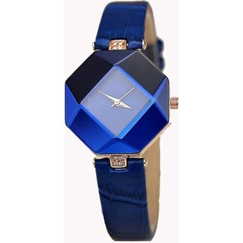 2020 New Fashion Women Watches Gem Cut Geometry Crystal Leather Quartz Wristwatch Dress Watch Ladies Gift Clock Relogio Feminino