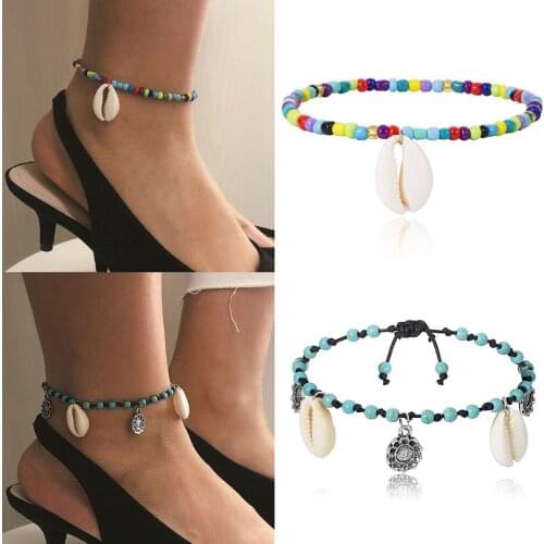 Vintage Shell Beads Sea Turtle Anklets For Women New Multicolor Beaded Tassel Anklet Leg Bracelet Handmade Bohemian Jewelry Gift