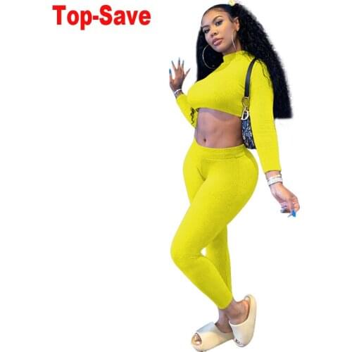 2020 Autumn 2 Piece Set Women Ribbed Seamless Long Sleeve Workout Clothes For Women High Waist Sports Legging Outfits Wholesale