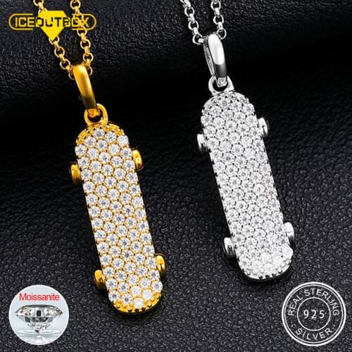 Real Moissanite Skateboard Pendant Necklace For Women 100% 925 Sterling Silver Bridal Fine Jewelry Quality Wedding Dropshipping