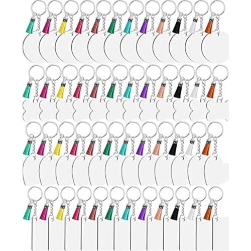 160Pcs Blank Keychains Set 40Pcs MDF Keychain Blanks 40Pcs Leather Tassels 40Pcs Keychain Rings 40Pcs Open Jump Rings N2UE
