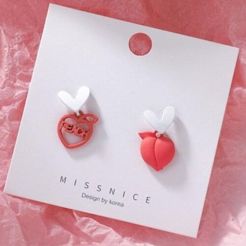 2021 Wholesale Summer Cute Lovely Love Letters Peach Earrings for Women Girl Student Fashion Ear Jewelry Accessories Sweet Gift