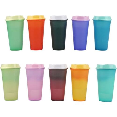 5PCS Reusable Color Changing Cold Cups Summer Magic Plastic Coffee Mugs Water Bottles With Straws Set For Family Friends Cup
