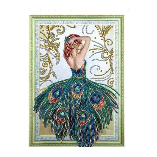 5D DIY Peacock Girl Diamond Embroidery Special Shape Diamond Embroidery Rhinestone Crystal Painting Home Decoration 40x30cm