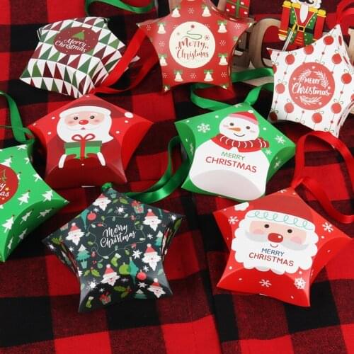 8pcs Christmas Gift Boxes Santa Claus Candy Box Star Shape Merry Christmas Packaging Bags New Year Home Decor Kids Xmas Gifts
