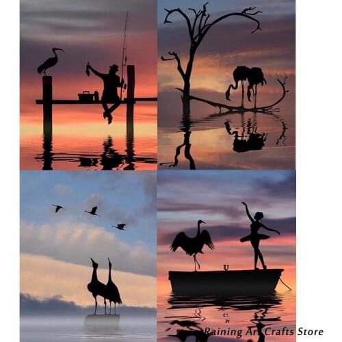 5D Diy Diamond Painting Embroidery Animal Reflection Cross Stitch Sunset Landscape Full Square Round Drill Mosaic Pictures Decor