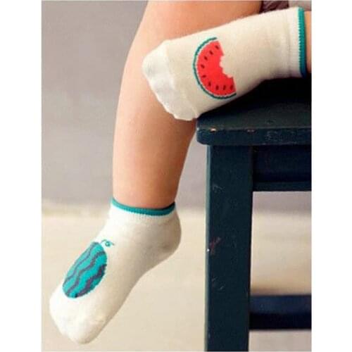 Asymmetry boat baby boy socks Korean fruit pattern cotton cartoon children girl ankle kawaii anti slip socks with rubber summer