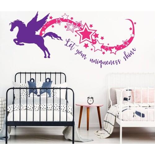 Large Unicorn Let Your Uniqueness Shine Star Rainbow Wall Decal Nursery Kids Room Horse Pet Star Inspire Quote Wall Sticker