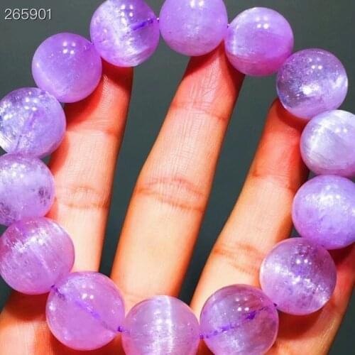 Natural Purple Kunzite Quartz Clear Big Round Beads Bracelet 16mm Cat Eye Women Men Kunzite Rare Powerful Energy AAAAAA