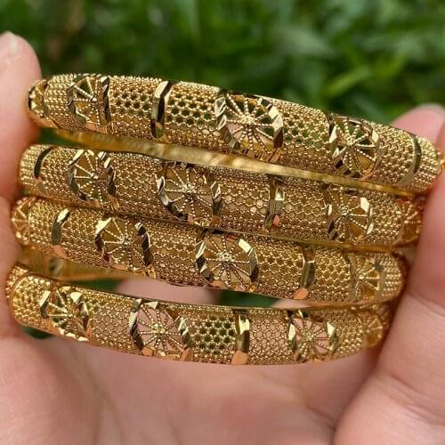 24K Ethiopian Africa Saudi Arabia Bangles Fashion Gold Color Bangles For Women Bride Wedding Dubai Bracelet Jewelry Gifts