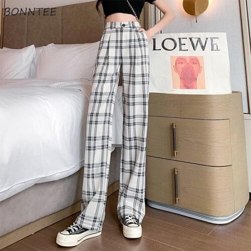 Pants Women Plaid Loose High Waist Cool Girls Streetwear Fashion Ulzzang Straight Chic All-match Stylish Baggy Students Casual