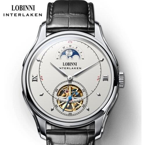 LOBINNI Business Men Automatic Watch Seagull Movement Mechanical Clock Moon Phase Sapphire Glass Waterproof 50m Mens Watch
