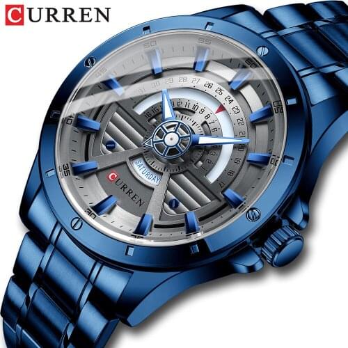 CURREN New Fashion Blue Mens Watches Top Brand Luxury Clock Sports Stainless steel Waterproof Quartz Watch Men Relogio Masculino