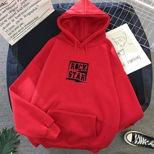 Rock Star Letter Print Black Punk Hoodies Women Warm Streetwear Harajuku Sweatshirt Korean Style Hoody Ladies Fashion Simple