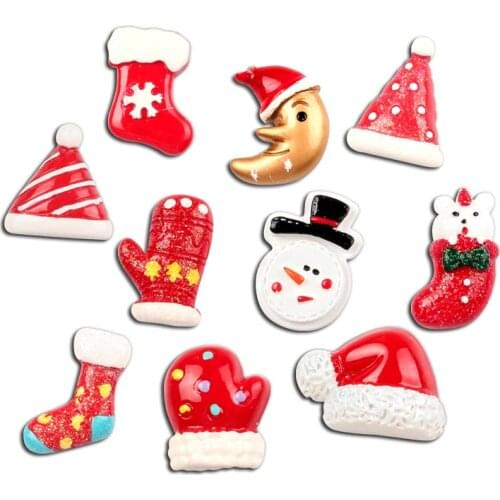 10Pcs Mixed Resin Christmas Series Cabochon Flatback Decoration Crafts Embellishments For Scrapbooking Diy Accessories