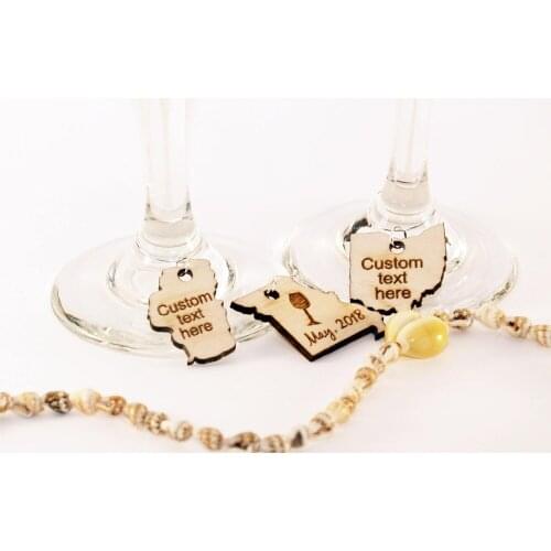 Custom Wedding Wooden wine charms, Personalized Country charms With name, date ,text ,map