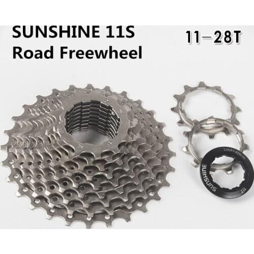 SUNSHINE Road Bicycle 11 Speed 11-28T Cassette Free Wheel High Tension Steel Nichrome Silver Freewheel Bike Parts