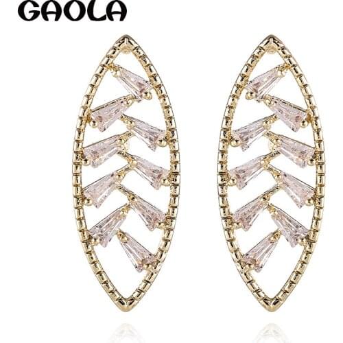 GAOLA New Women Jewelry Geometric Leaf Earring Clear Cubic Zirconia Dangle Earrings GLE1244