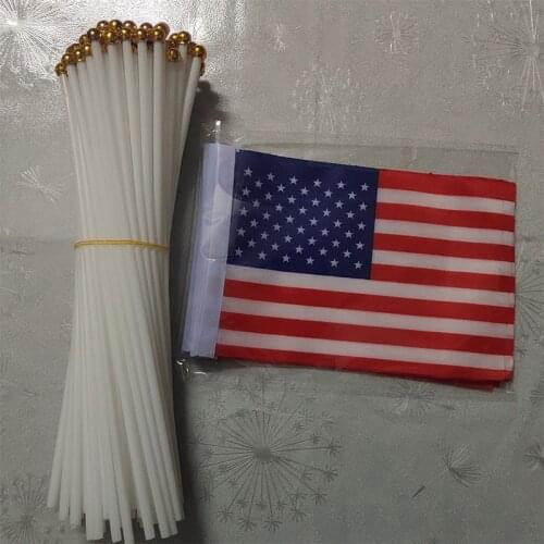 KAFNIK ,50 pcs American Hand Wave Flags 14*21CM US/USA National Flags Celebration Parade flag Free Shipping